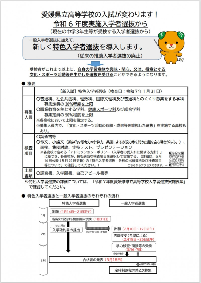 特色入学者選抜の導入について